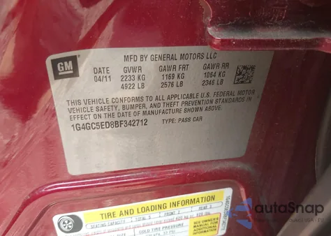 2011 Buick Lacrosse Cxl из США, поврежденный, VIN 1G4GC5ED8BF342712